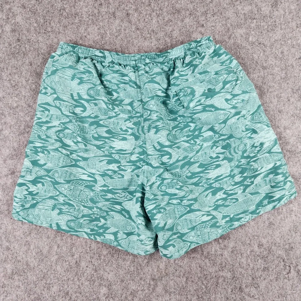 Patagonia Baggies Shorts Mens M Green Hexy Fish Print Mesh Lined Swim Trunks